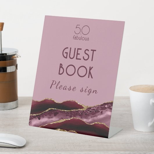 50 und Fabulous Burgundy Pink Agate Pedestal Sign Sockelschild (In SItu)