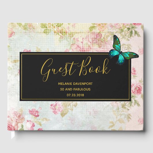 50 und Fabulous Butterfly on Vintag Collage Gästebuch (Vorderseite)