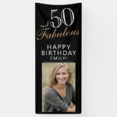 50 und Fabulous Chic Script Black Foto Party Banner (Vertikal)