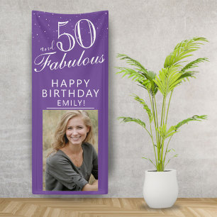 50 und Fabulous Chic Script Lila Foto Party Banner