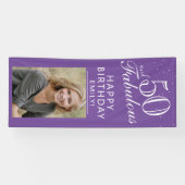 50 und Fabulous Chic Script Lila Foto Party Banner (Horizontal)