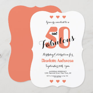 50 und Fabulous Coral Hearts 50. Geburtstagsparty Einladung