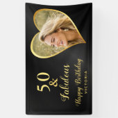 50 und Fabulous Custom Foto und Name Black & Gold Banner (Vertikal)