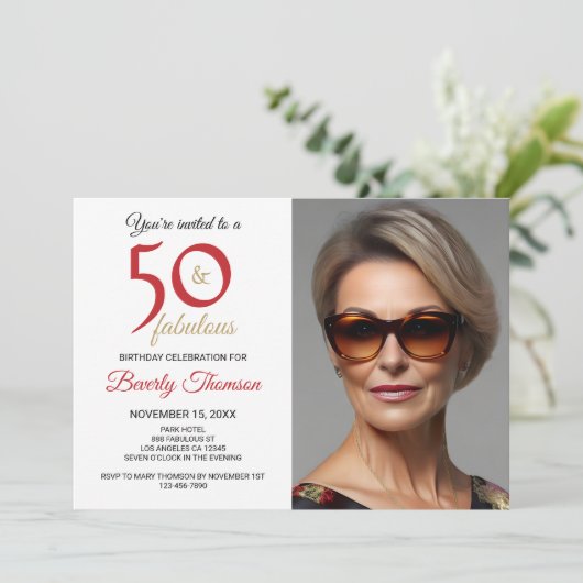 50 und Fabulous Customizable Einladung (Stehend Vorderseite)