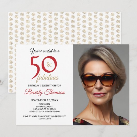 50 und Fabulous Customizable Einladung (Vorne/Hinten)