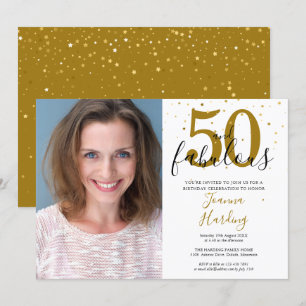 50 und Fabulous Elegant Gold Schwarze Geburtstagsf Einladung