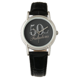 50 und Fabulous Elegant Script Black 50. Geburtsta Armbanduhr