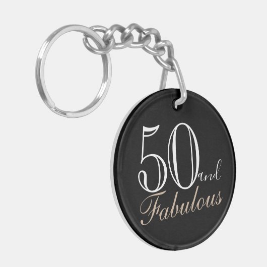 50 und Fabulous Elegant Script Black 50. Geburtsta Schlüsselanhänger (Vorderseite links)