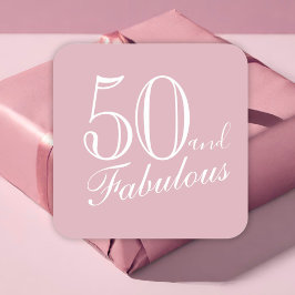 50 und Fabulous Elegant Script Pink 50. Geburtstag Quadratischer Aufkleber