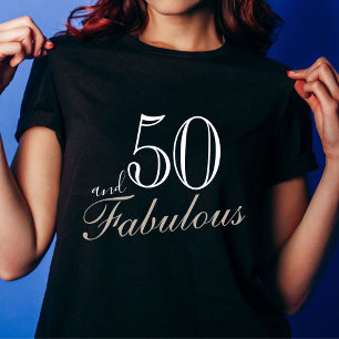 50 und Fabulous Elegant White Script Geburtstag T-Shirt