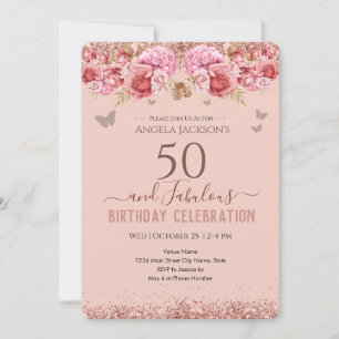 50 und Fabulous Erwachsenen Geburtstag Pink Einlad Einladung
