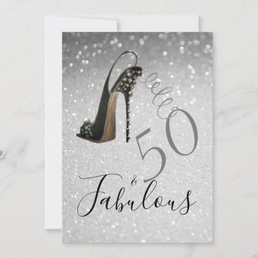 50 und Fabulous Fiftieth Elegant Glitzer Silver Einladung (Vorderseite)