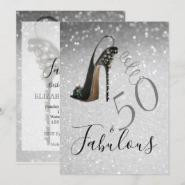 50 und Fabulous Fiftieth Elegant Glitzer Silver Einladung