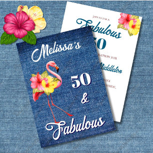 50 und Fabulous Flamingo Birthday Tropical Einladung