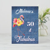 50 und Fabulous Flamingo Birthday Tropical Einladung (Stehend Vorderseite)
