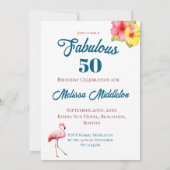 50 und Fabulous Flamingo Birthday Tropical Einladung (Rückseite)