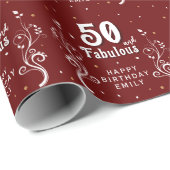 50 und Fabulous Foliage Red 50. Geburtstag Geschenkpapier (Rolleneckpunkt)