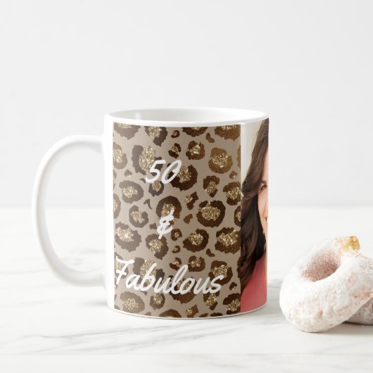 50 und Fabulous Foto Cheetah Print Kaffeetasse (Mit Donut)