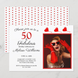 50 und Fabulous Foto Red 50. Geburtstag WH Red Einladung