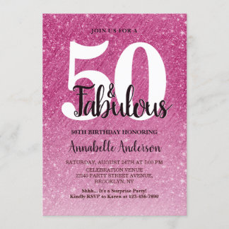 50 und fabulous Geburtstag Hot Pink Sparkle Tinsel Einladung