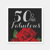50 und Fabulous Geburtstag mit Rote Rosen Serviette (Vorderseite)