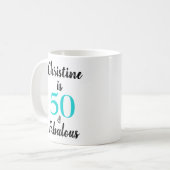 50 und Fabulous Geburtstag Türkis Schwarz-weiß Kaffeetasse (Vorderseite Links)