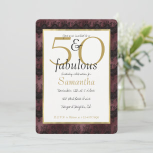 50 und Fabulous Glam Gold Burgund Schwarz Faux-Spi Einladung