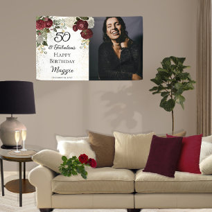 50 und Fabulous Glam Rose Floral Geburtstagsparty Banner