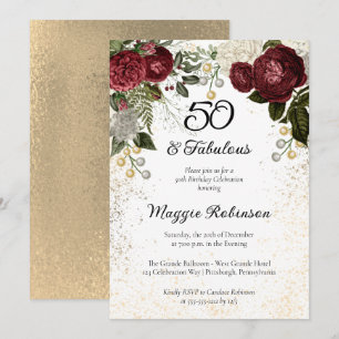 50 und Fabulous Glam Rose Floral Geburtstagsparty Einladung