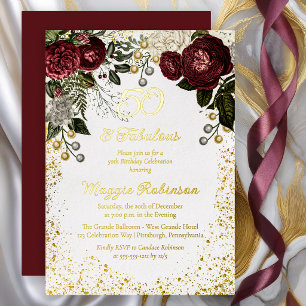 50 und Fabulous Glam Rose Floral Geburtstagsparty Folieneinladung