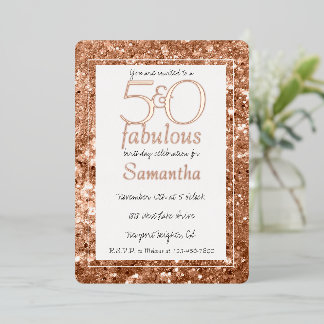 50 und Fabulous Glam Rose Gold Glitzer Geburtstag Folieneinladung