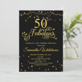 50 und fabulous Gold Black Glitzer    BirthdayInvi Einladung (Stehend Vorderseite)