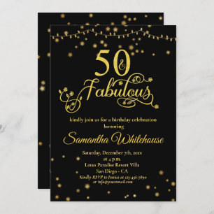 50 und fabulous Gold Black Glitzer BirthdayInvi Einladung