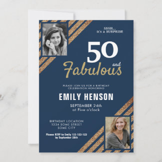 50 und fabulous Gold Glitzer 2 Foto 50. Geburtstag Einladung
