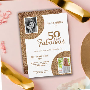 50 und fabulous Gold Glitzer 2 Foto 50. Geburtstag Einladung
