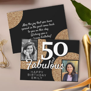 50 und fabulous Gold Glitzer 2 Foto 50. Geburtstag Karte