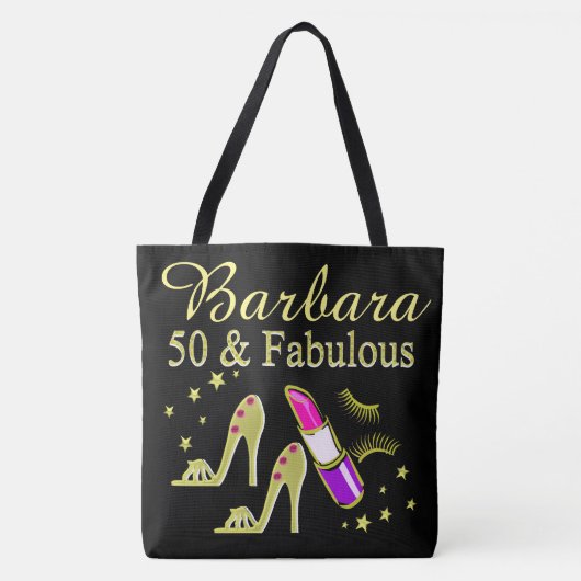 50 UND FABULOUS GOLD SHOE LOVER PERSONALISIERTE TA TASCHE (Vorderseite)