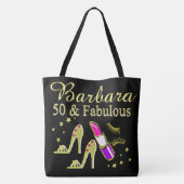 50 UND FABULOUS GOLD SHOE LOVER PERSONALISIERTE TA TASCHE (Rückseite)