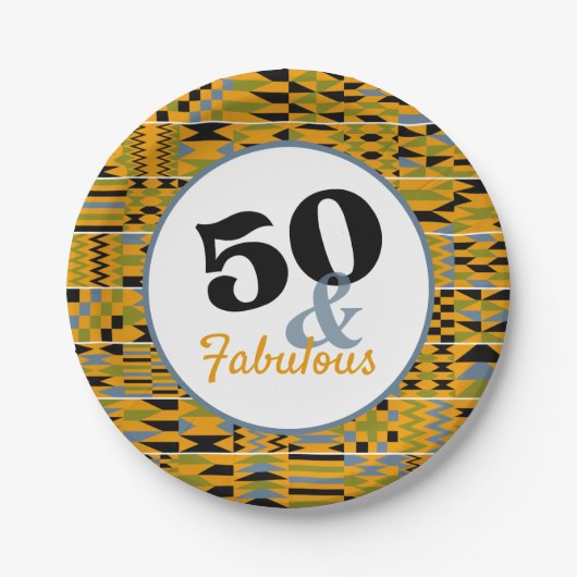 50 und fabulous Golden Kente Party Pappteller (Vorderseite)