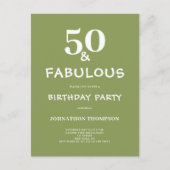 50 und Fabulous Green Geburtstag Einladungspostkarte (Vorderseite)