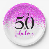 50 und Fabulous Hot Pink Confetti Custom Script Pappteller (Vorderseite)