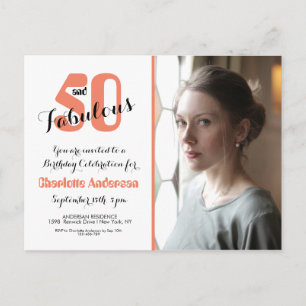 50 und Fabulous Korallen-Foto-Party-Einladung Postkarte