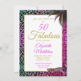 50 und Fabulous Leopard Lila Palm Wild Geburtstag Einladung