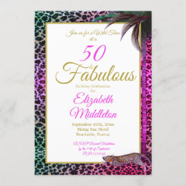 50 und Fabulous Leopard Lila Palm Wild Geburtstag Einladung