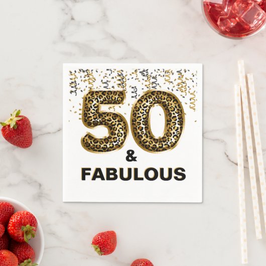 50 und Fabulous Leopard Print Foil Ballon Serviette (Beispiel)
