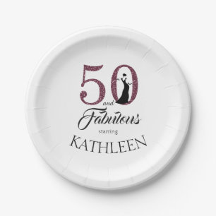 50 und Fabulous Lila Glitzer Individuelle Name Pappteller