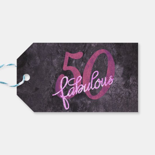 50 und Fabulous | Lila und rosa Grunge Geschenkanhänger (Rückseite Horizontal)