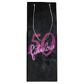50 und Fabulous | Lila und rosa Grunge Geschenktüte Für Weinflaschen (Vorderseite)