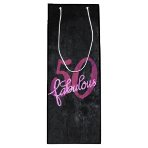 50 und Fabulous   Lila und rosa Grunge Geschenktüte Für Weinflaschen