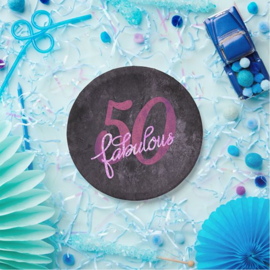 50 und Fabulous | Lila und rosa Grunge Pappteller (Party)